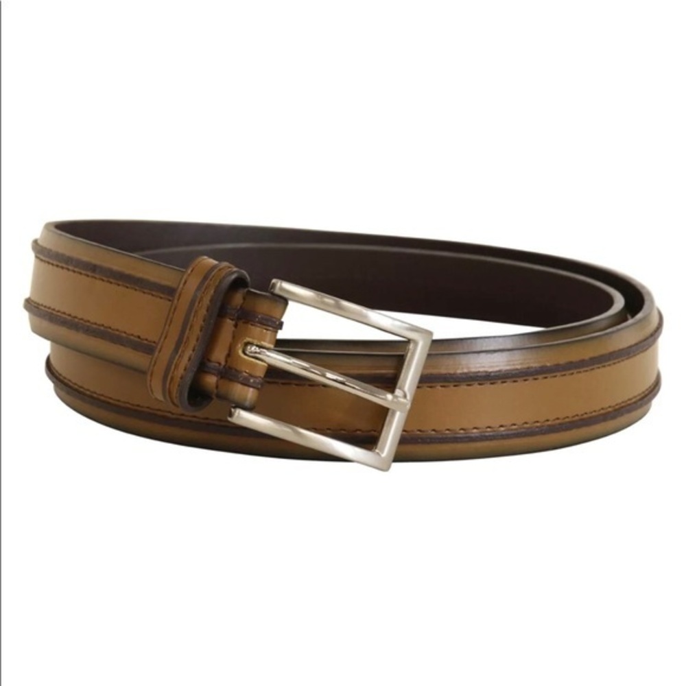Florsheim Men's Double Ribbed Genuine Leather Belt Cognac Model 2096 brown